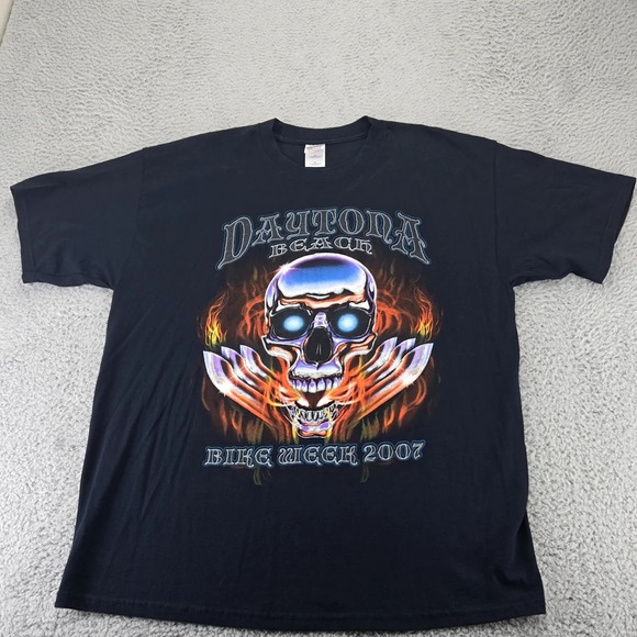 Bike Week‎ Shirt Mens XL Black Daytona Beach 2007 Short Sleeve Skull Riding - Picture 1 of 10